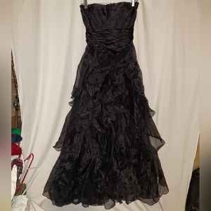 David's Bridal strapless formal Long Black Ruffle prom dress
